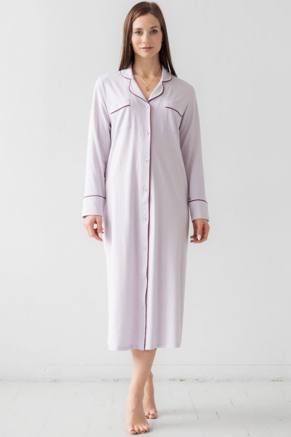 Salua Lingerie In Pima Cotton Long Sleep Shirt - Lavender
