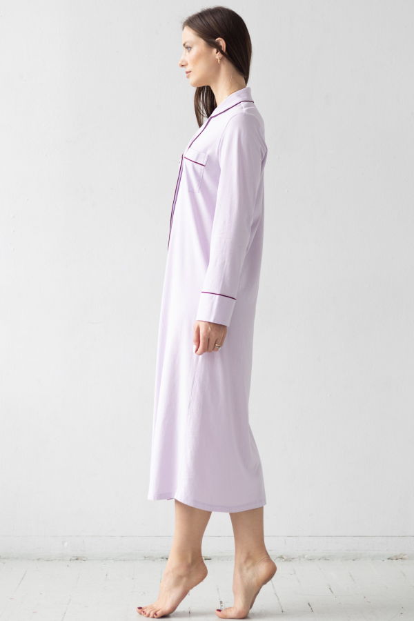 Salua Lingerie In Pima Cotton Long Sleep Shirt - Lavender