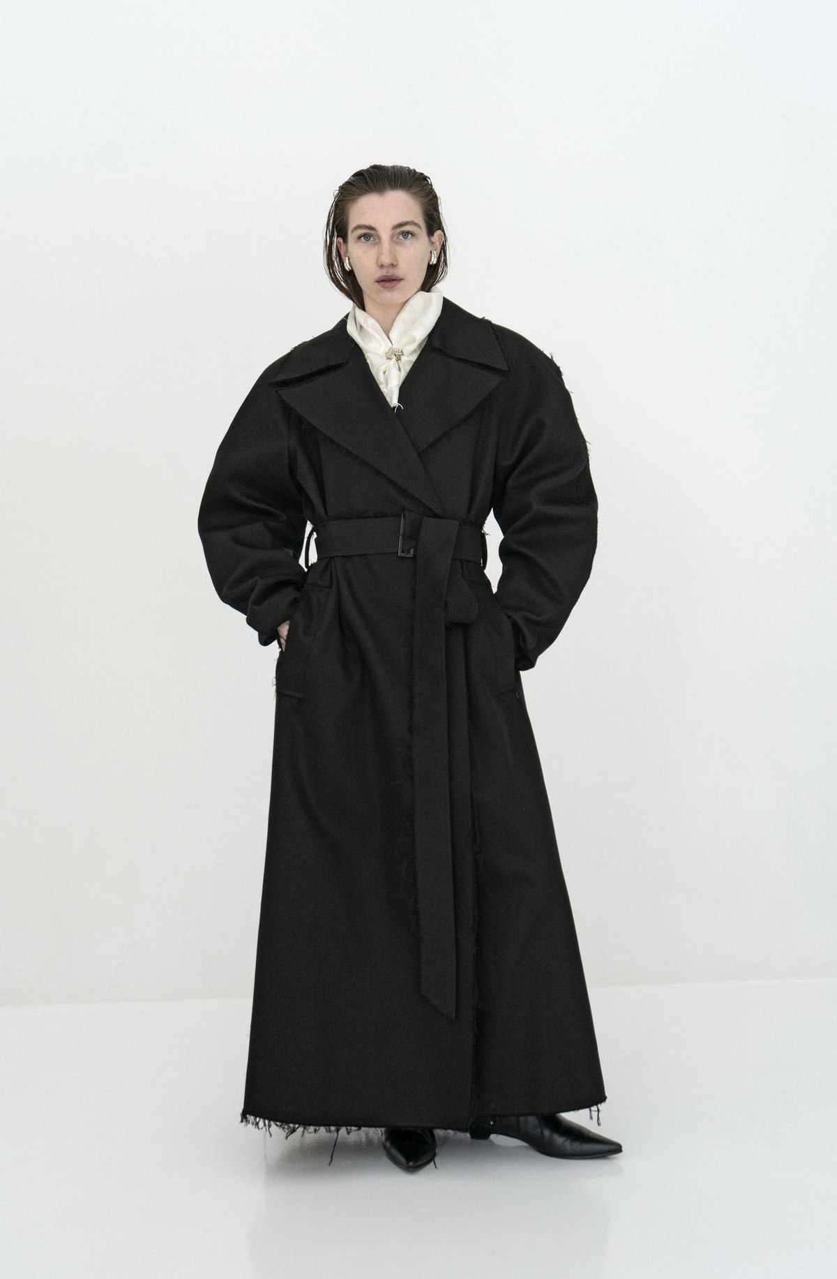 K M by L A N G E Heavy Weight Cotton Trench Coat - Blackout - Image 4 of 13