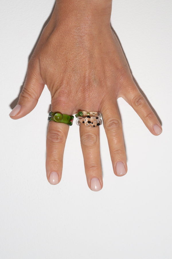 WOLF & GYPSY VINTAGE Black and White Speckle Murano Glass Ring