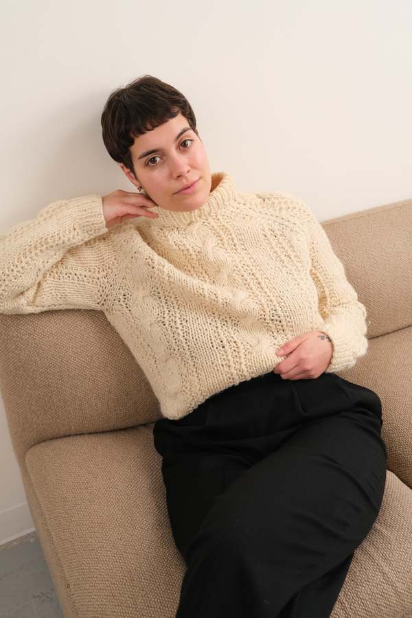 Vintage Wool Hand-Knit Mock Neck Sweater - Buttermilk