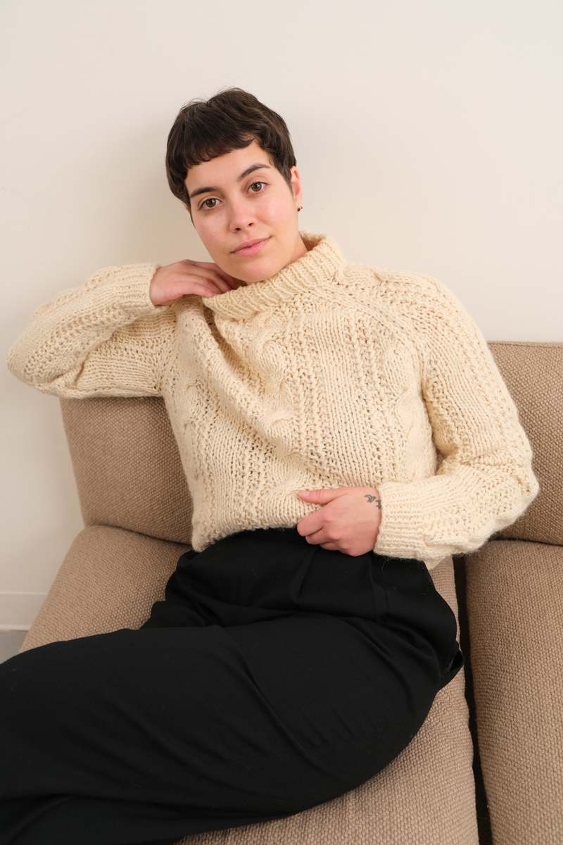 Vintage Wool Hand-Knit Mock Neck Sweater - Buttermilk