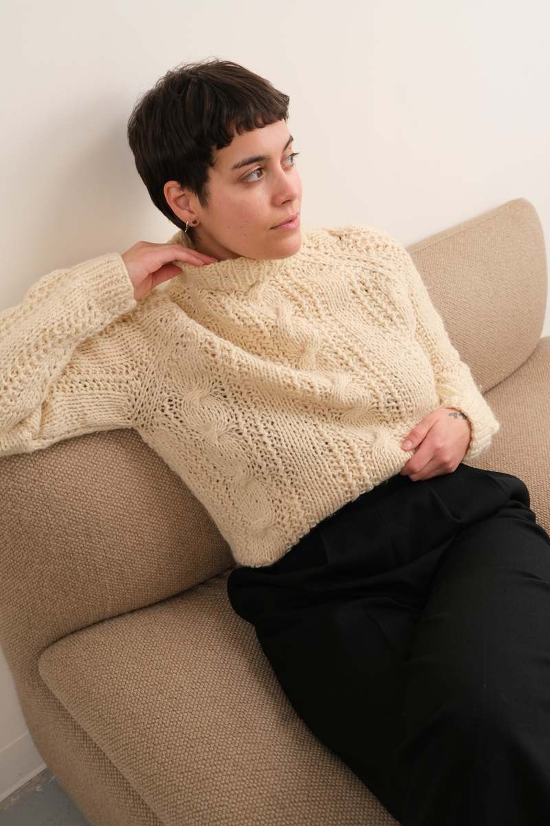 Vintage Wool Hand-Knit Mock Neck Sweater - Buttermilk