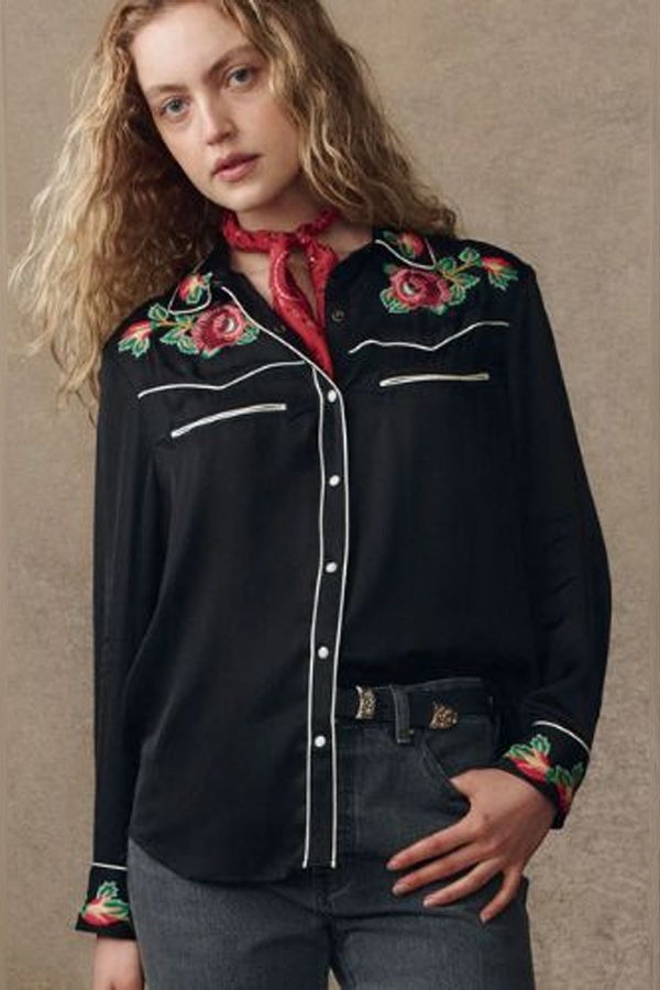 The Great. Heirloom Rose Western Shirt - Black