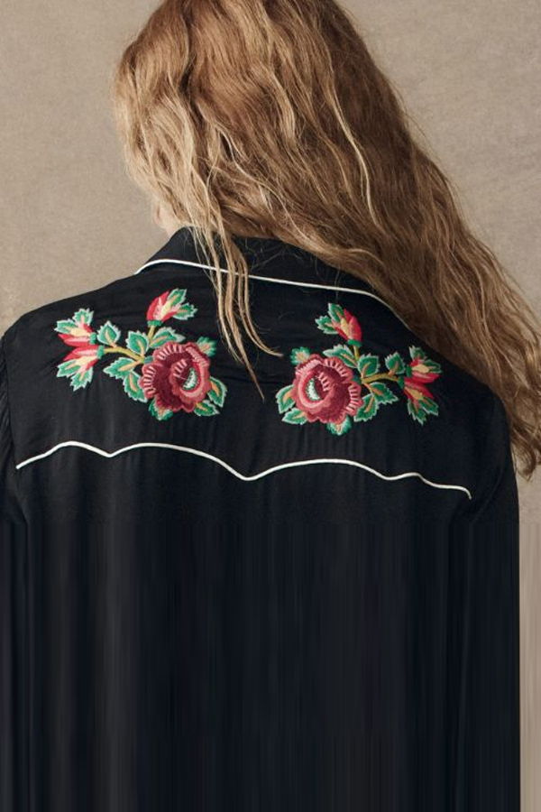 The Great. Heirloom Rose Western Shirt - Black