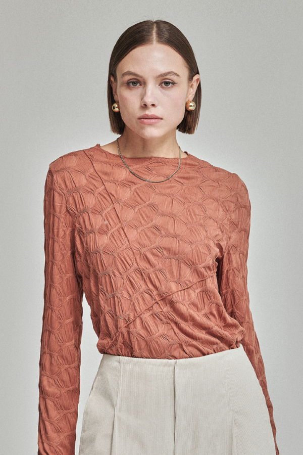 MAISON DE INES ARCHIVE PLEATS INNER TOP - TERRACOTTA
