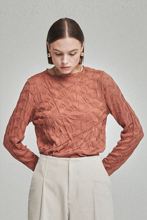 MAISON DE INES ARCHIVE PLEATS INNER TOP - TERRACOTTA