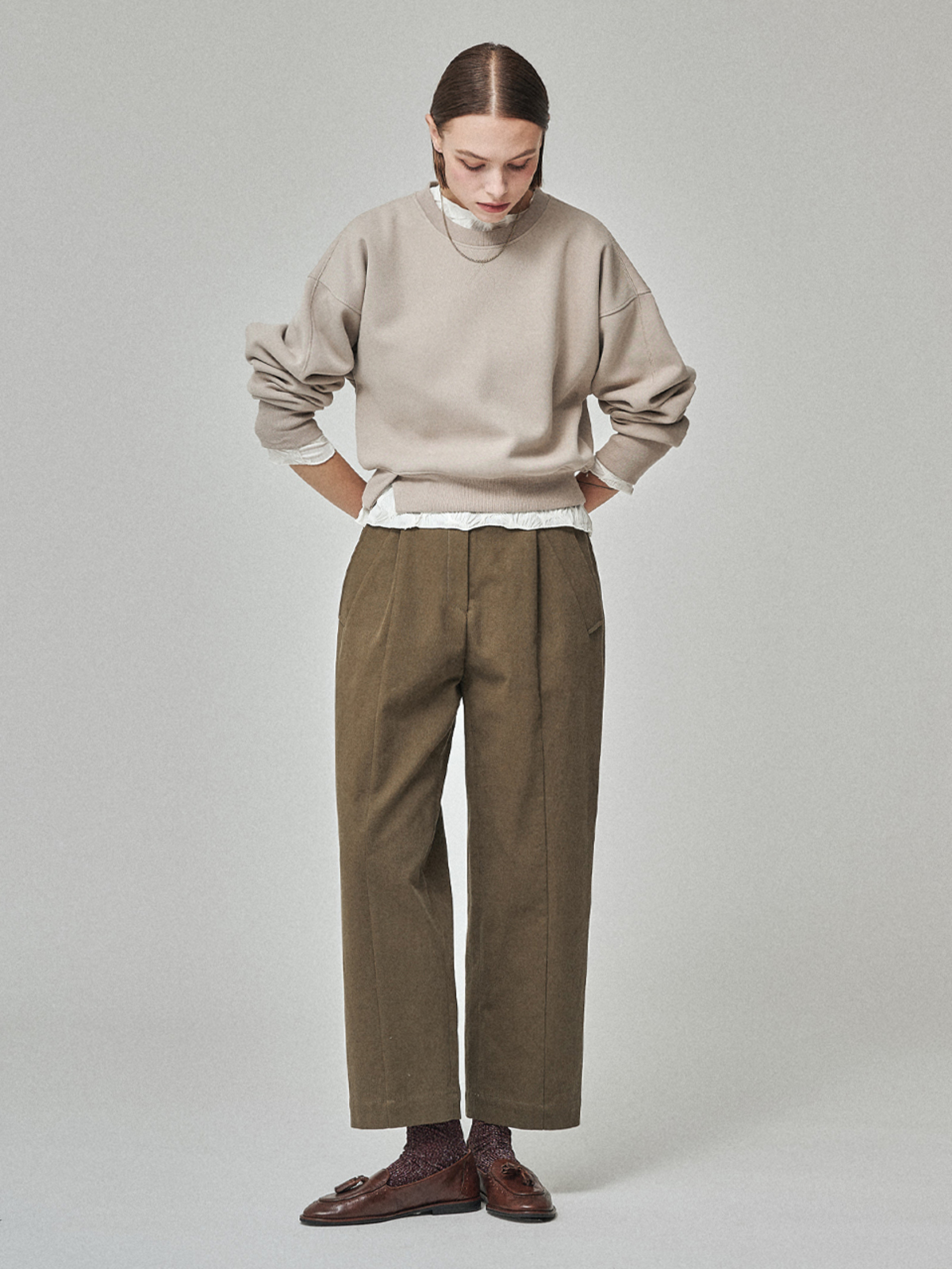 Maison De Ines Neoprene Crop Sweatshirt - Sage Beige - Image 2 of 6