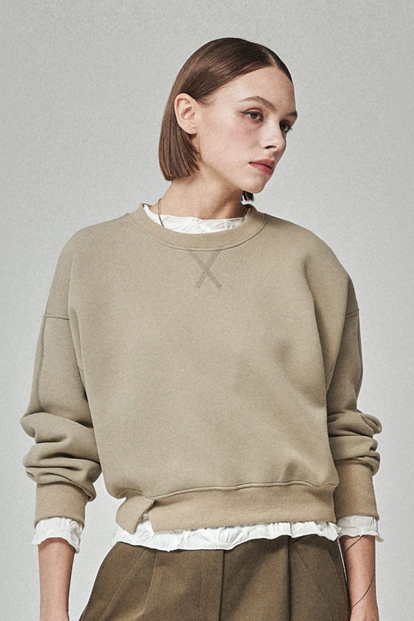 MAISON DE INES Neoprene Crop Sweatshirt - Light Khaki