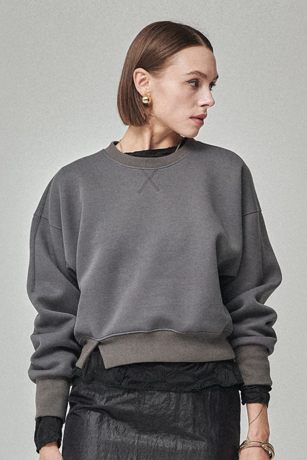 MAISON DE INES Neoprene Crop Sweatshirt - Modern Charcoal