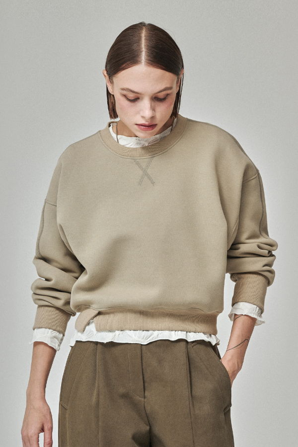 MAISON DE INES Neoprene Crop Sweatshirt - Light Khaki
