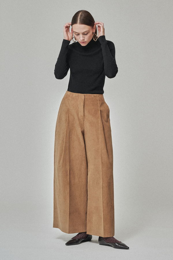 MAISON DE INES Corduroy Wide Trousers - Terracotta