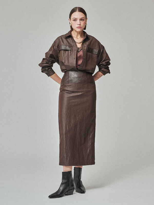 Maison De Ines Sculpted Line Skirt - Chestnut Brown