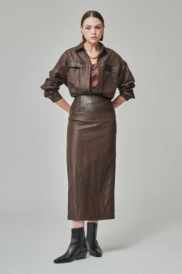 Maison De Ines Sculpted Line Skirt - Chestnut Brown