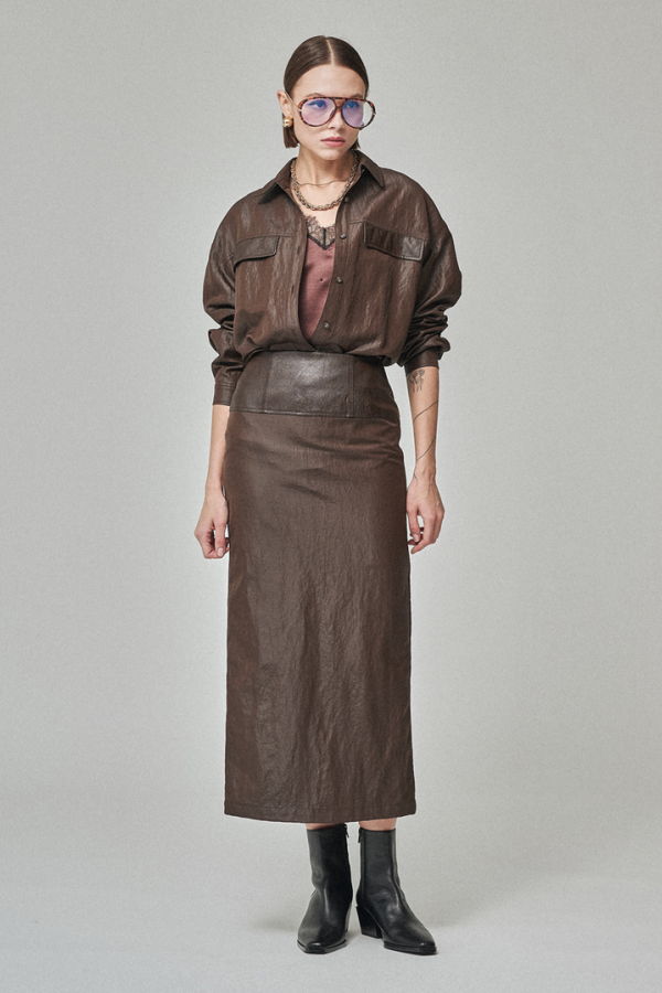 Maison De Ines Sculpted Line Skirt - Chestnut Brown