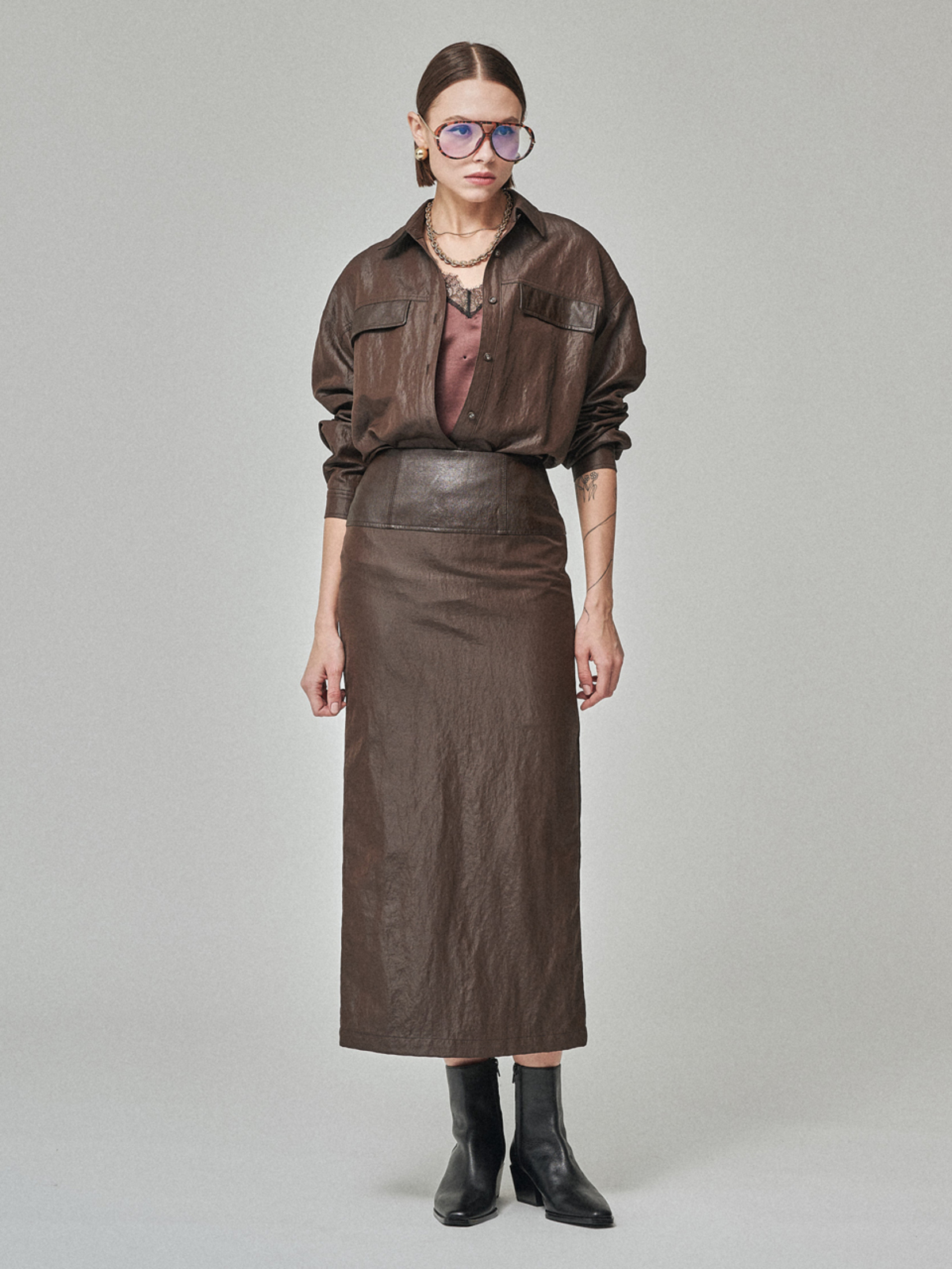 Maison De Ines Sculpted Line Skirt - Chestnut Brown - Image 2 of 6