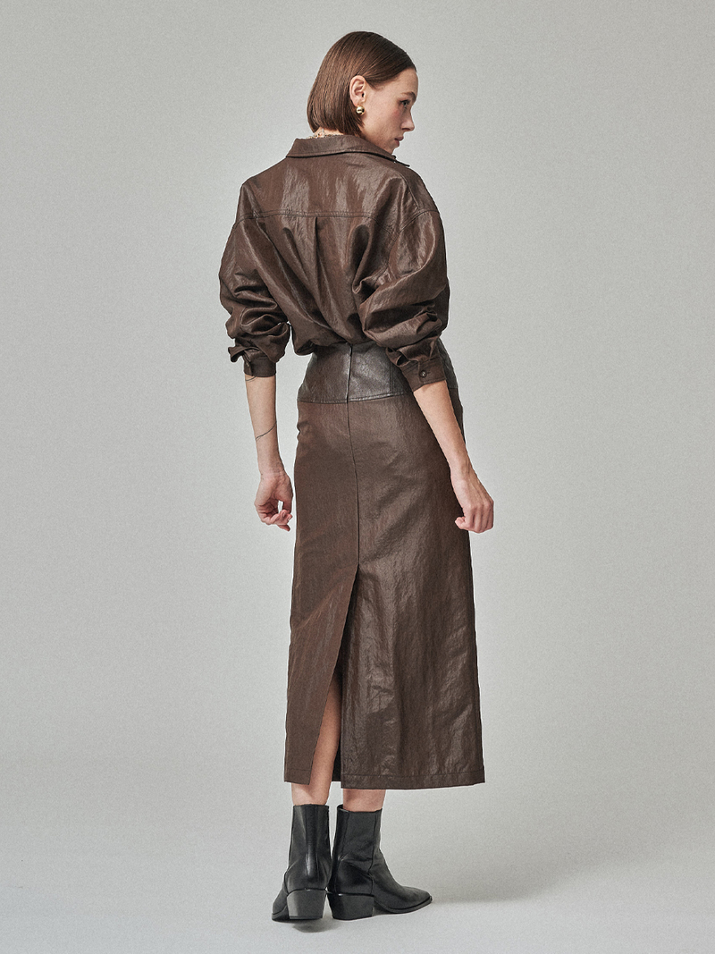 Maison De Ines Sculpted Line Skirt - Chestnut Brown