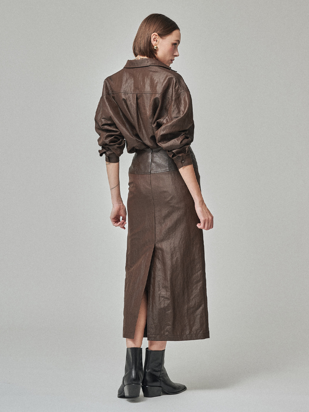 Maison De Ines Sculpted Line Skirt - Chestnut Brown - Image 3 of 6