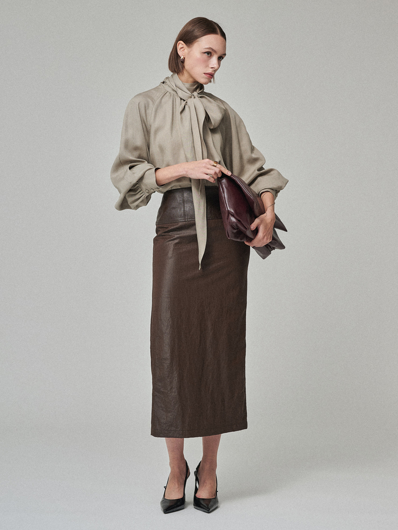Maison De Ines Sculpted Line Skirt - Chestnut Brown