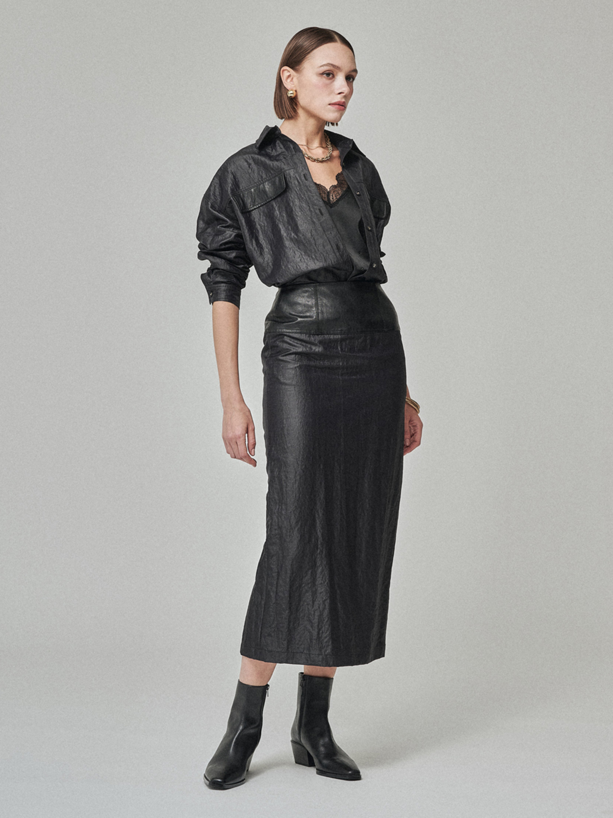 Maison De Ines Sculpted Line Leather Skirt - Jet Black - Image 1 of 6