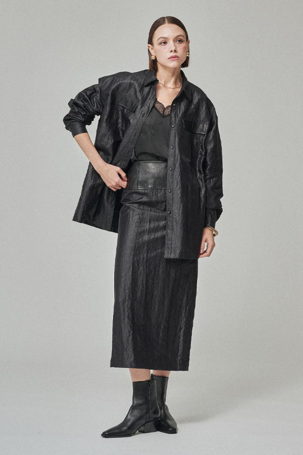 Maison De Ines Sculpted Line Leather Skirt - Jet Black