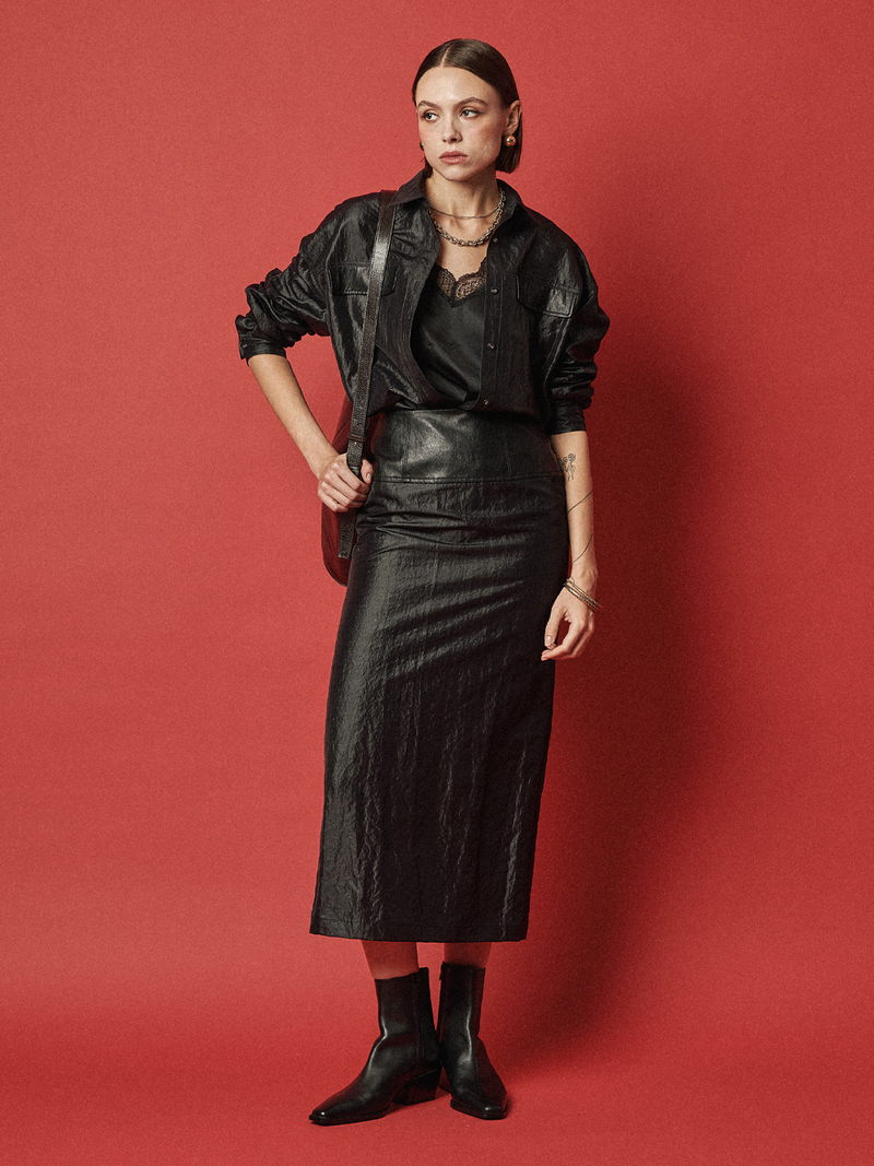 Maison De Ines Sculpted Line Leather Skirt - Jet Black