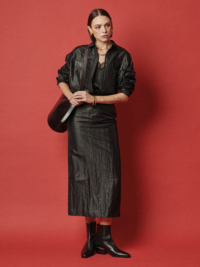 Maison De Ines Sculpted Line Leather Skirt - Jet Black