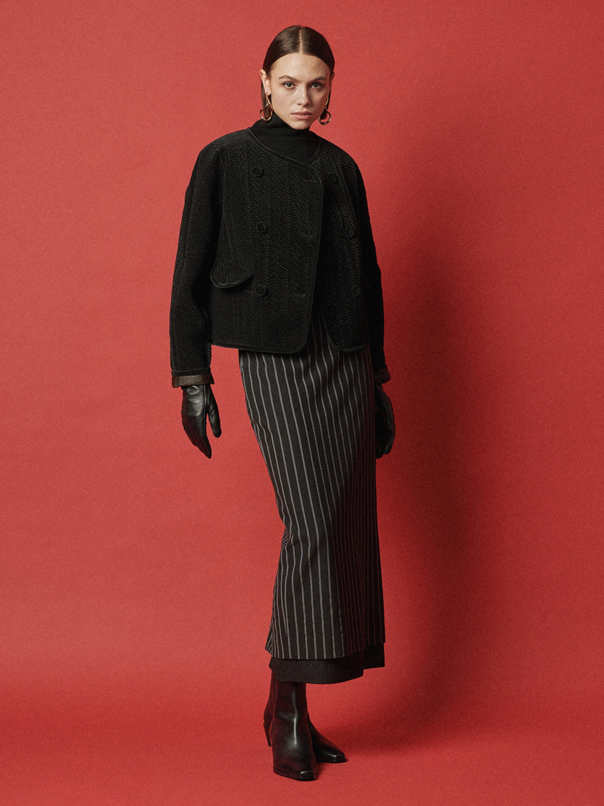 MAISON DE INES Stripe Sheer Layered H-Line Skirt - Black - Image 2 of 6