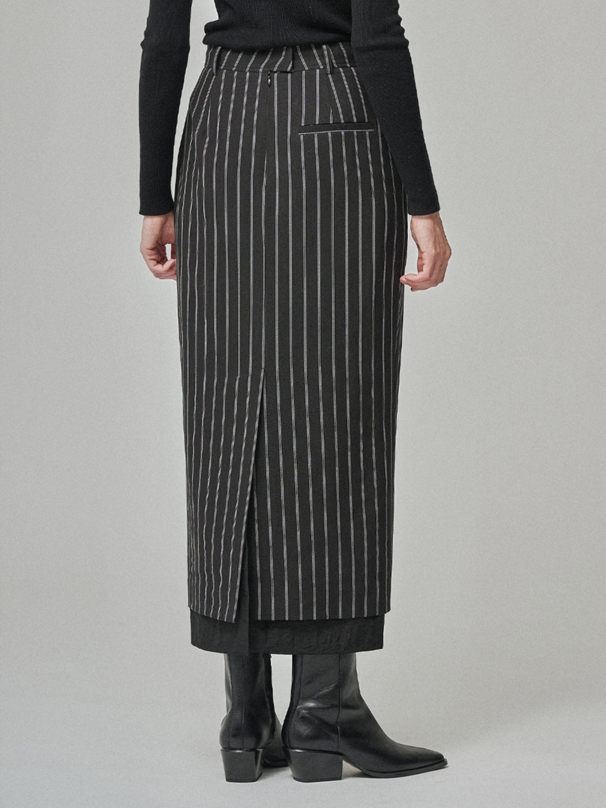 MAISON DE INES Stripe Sheer Layered H-Line Skirt - Black - Image 5 of 6