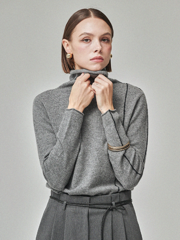 Maison De Ines Cashmere Blend Color-Lined Knit - Melange Gray