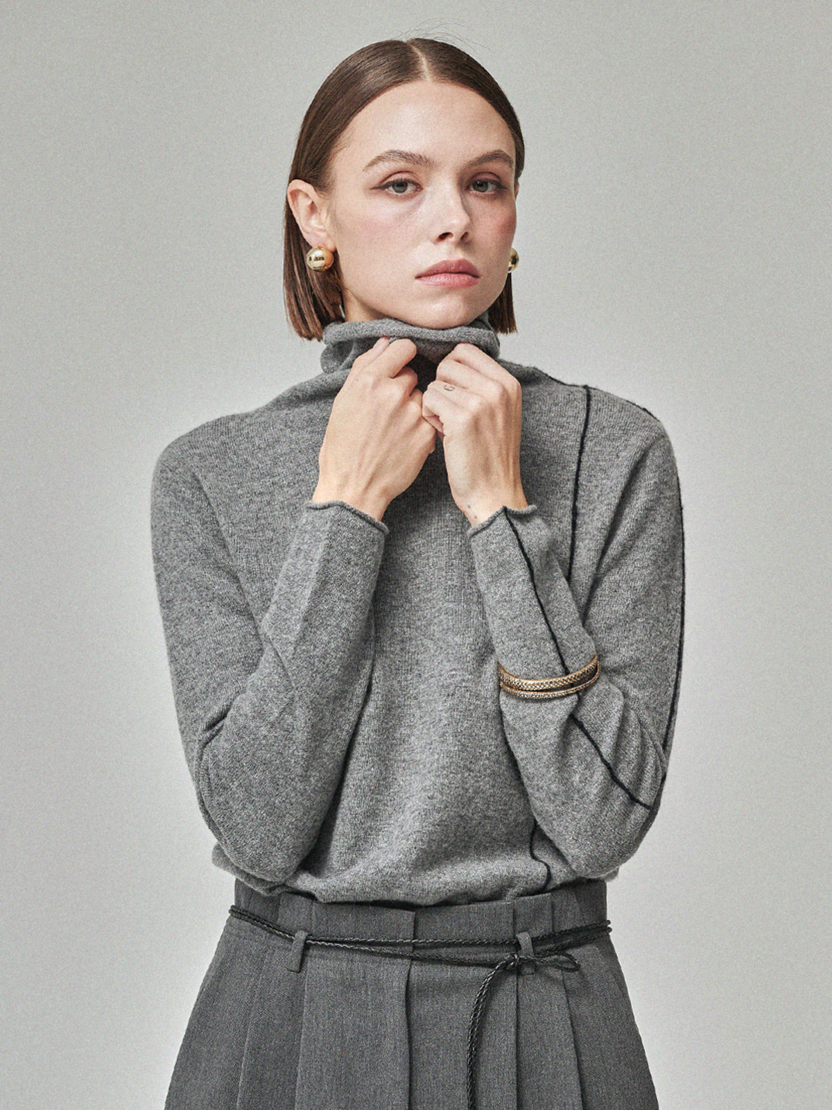 Maison De Ines Cashmere Blend Color-Lined Knit - Melange Gray - Image 1 of 6