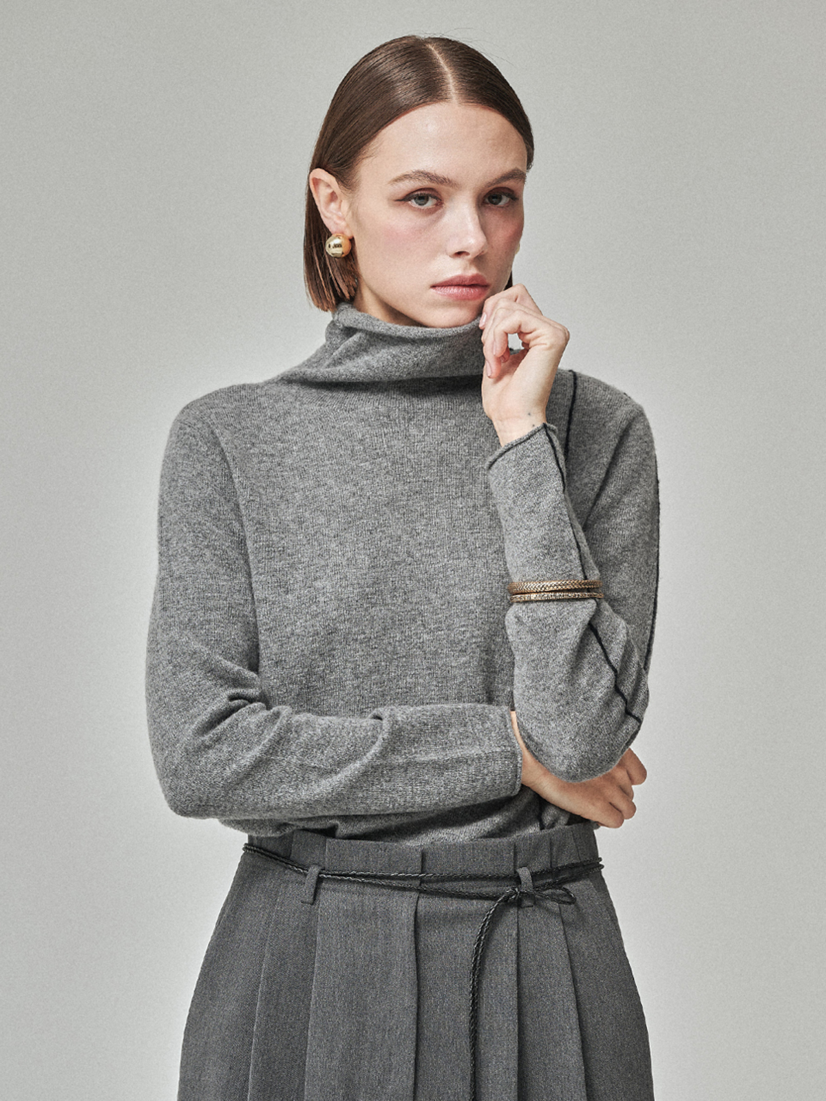 Maison De Ines Cashmere Blend Color-Lined Knit - Melange Gray - Image 3 of 6