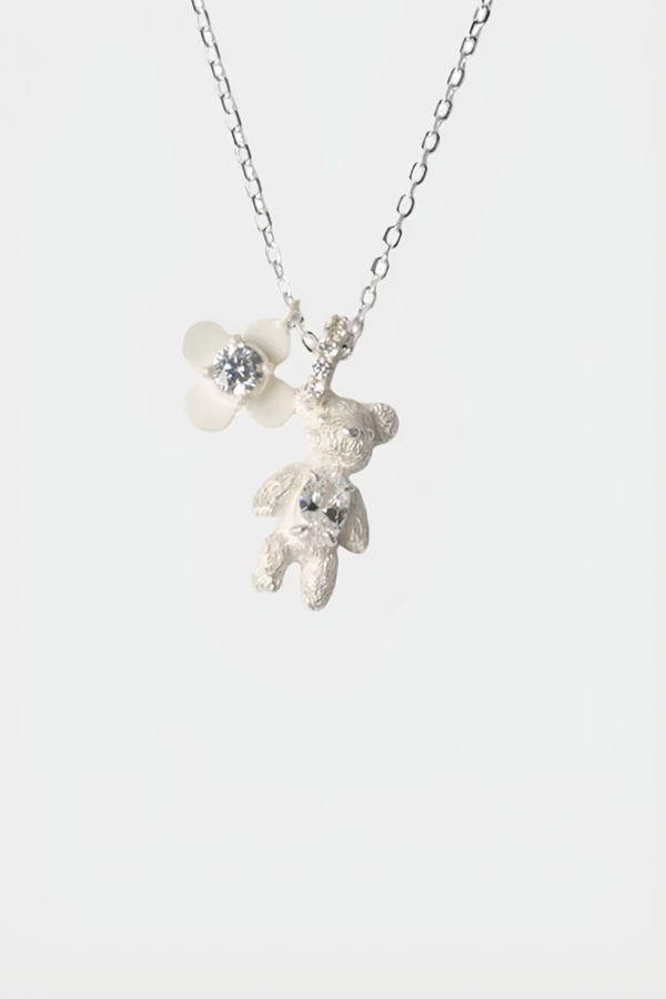 YVMIN Carved Metal Mini Bear Pendant - White