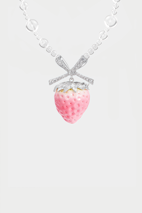 YVMIN Strawberry Bowknot Crystal Necklace