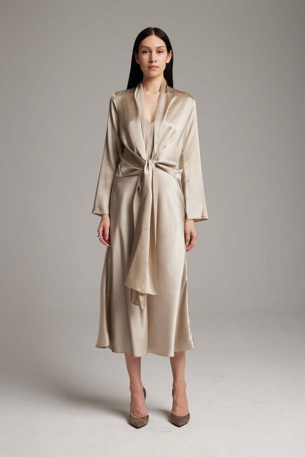 VOZ Silk Featherlight Wrap Blouse - Gold