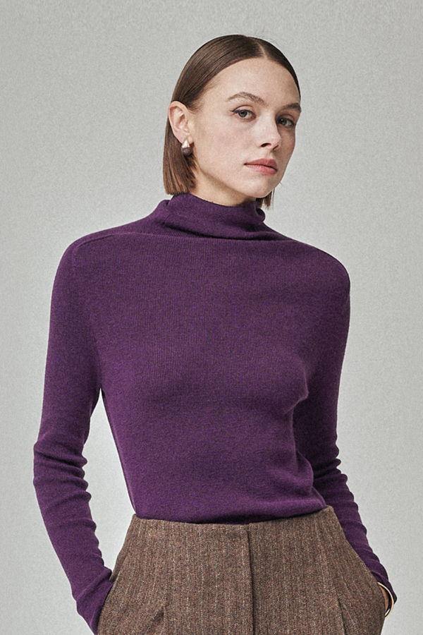 MAISON DE INES Soft Touch Wool High-Neck Knit - Vivid Purple
