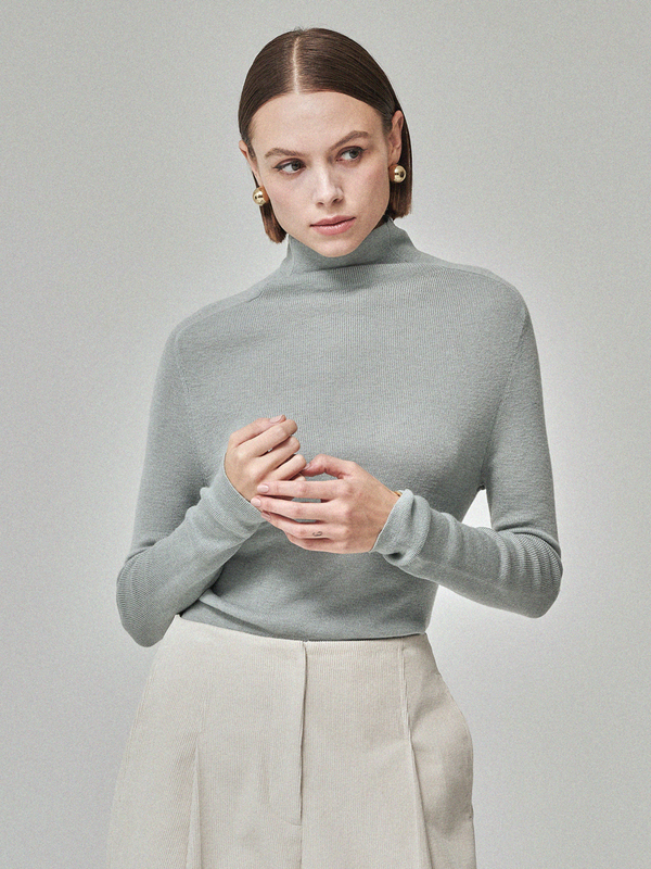 Maison De Ines Soft Touch Wool High-Neck Knit - Mint Blue