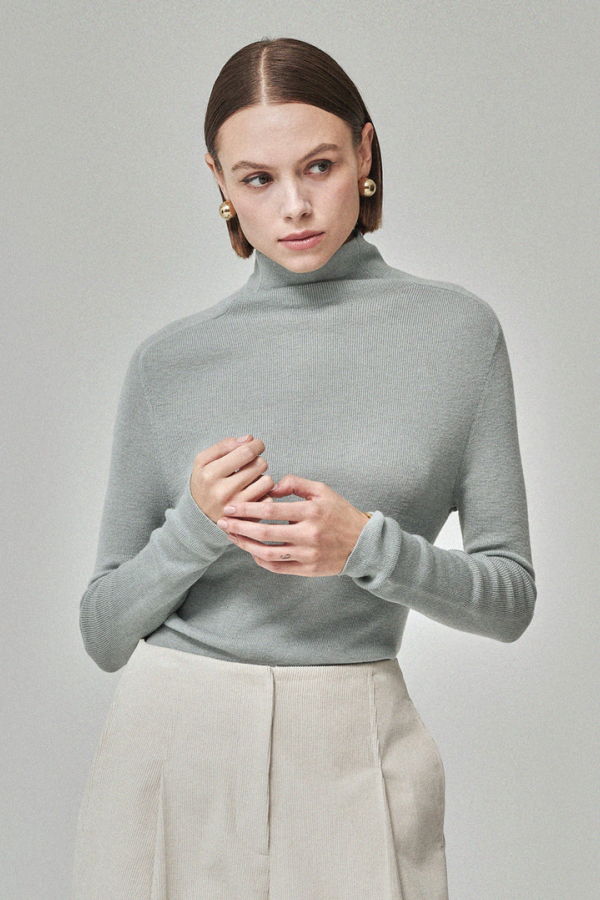 Maison De Ines Soft Touch Wool High-Neck Knit - Mint Blue