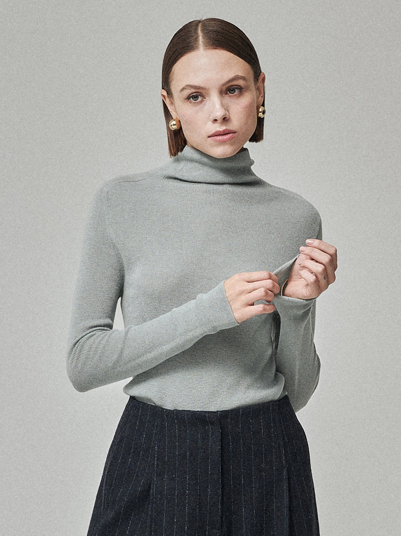 Maison De Ines Soft Touch Wool High-Neck Knit - Mint Blue