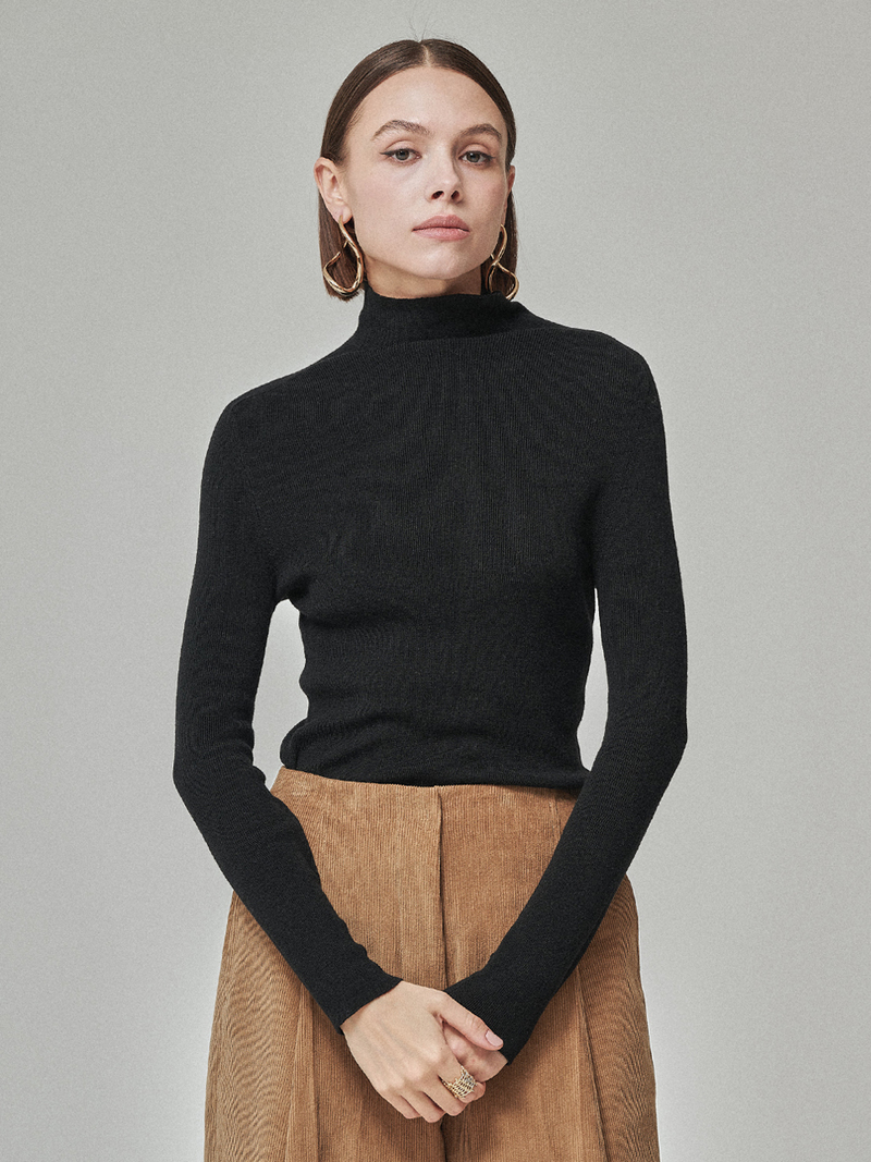 Maison De Ines Soft Touch Wool High-Neck Knit Top - Black