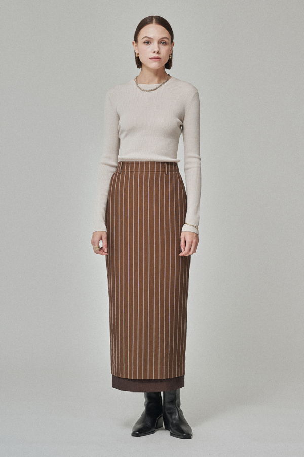 Maison De Ines Rib Wool Blend Basic Knit Top - Ivory Beige