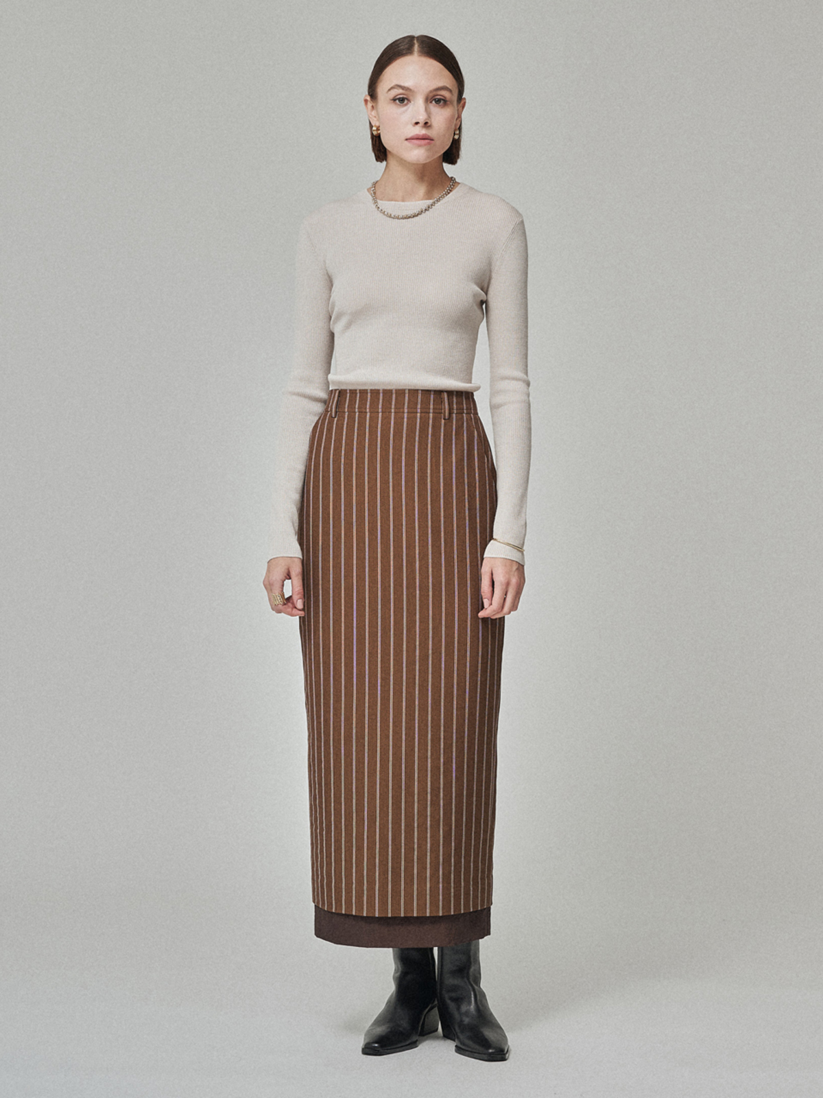 Maison De Ines Rib Wool Blend Basic Knit Top - Ivory Beige - Image 2 of 6