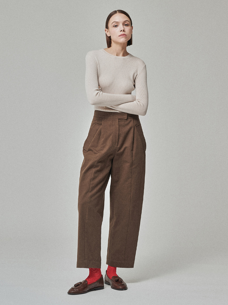 Maison De Ines Rib Wool Blend Basic Knit Top - Ivory Beige