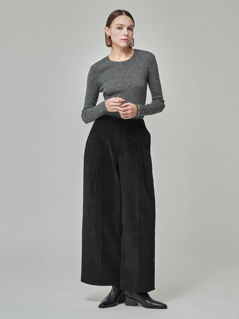 Maison De Ines Rib Wool Blend Basic Knit Top - Melange Gray