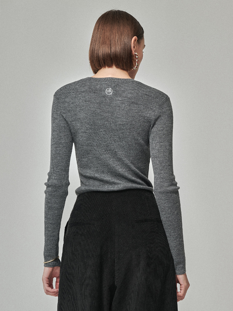 Maison De Ines Rib Wool Blend Basic Knit Top - Melange Gray