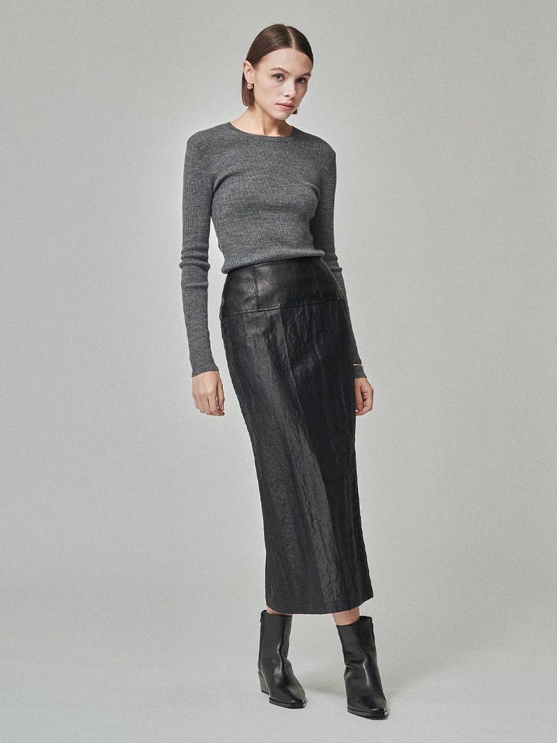 Maison De Ines Rib Wool Blend Basic Knit Top - Melange Gray