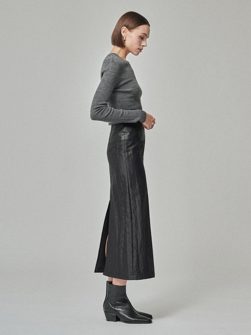 Maison De Ines Rib Wool Blend Basic Knit Top - Melange Gray