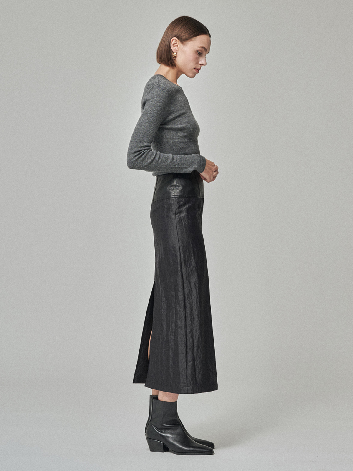 Maison De Ines Rib Wool Blend Basic Knit Top - Melange Gray - Image 6 of 6