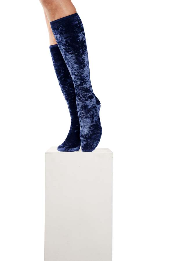 Simone Wild Knee Socks Crushed Velvet - Navy