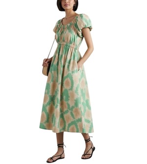 with love satin midi dress magenta Rosie Ruched Puff Sleeve Dress in Magenta
